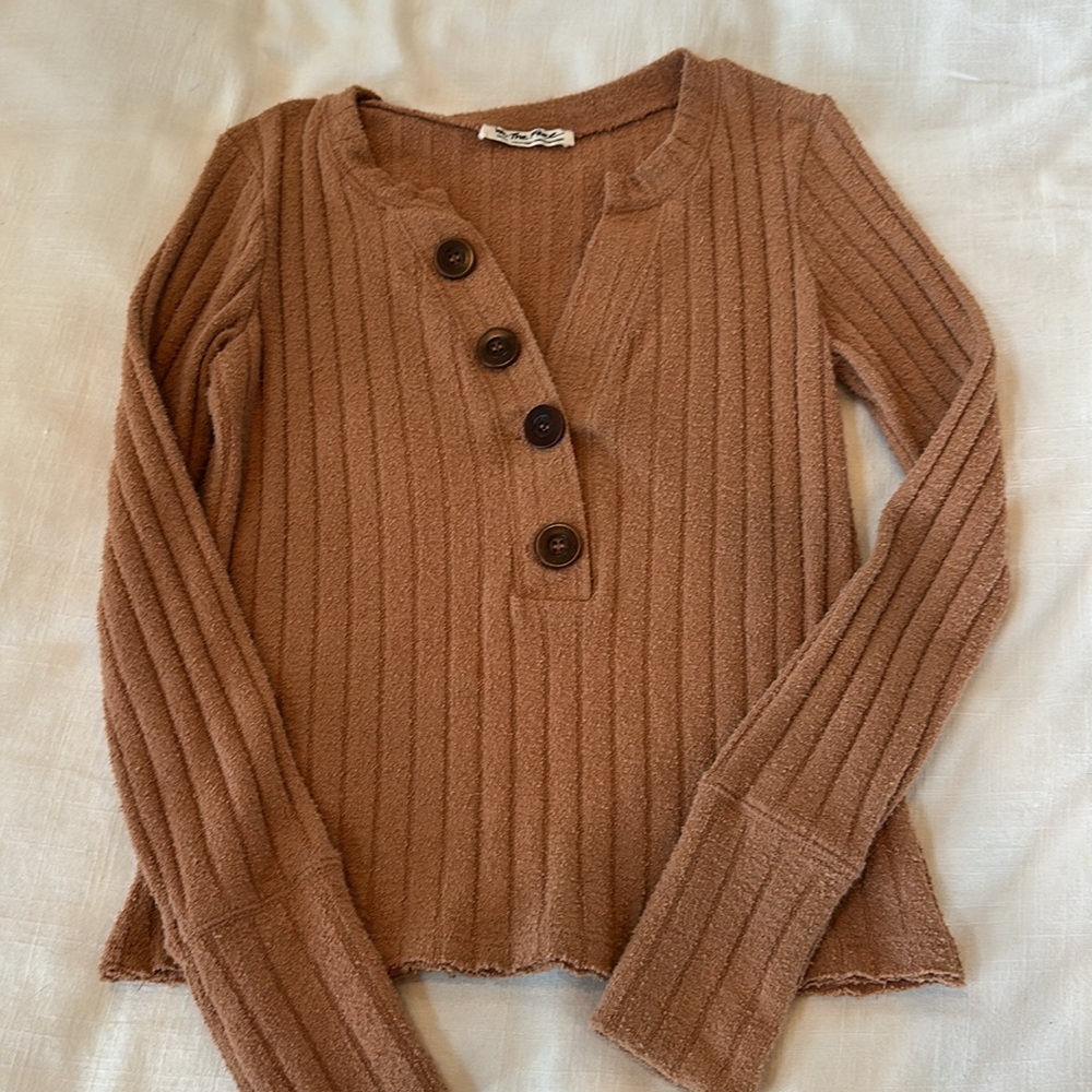 Free People Olier Long Sleeve Henley Top Shirt